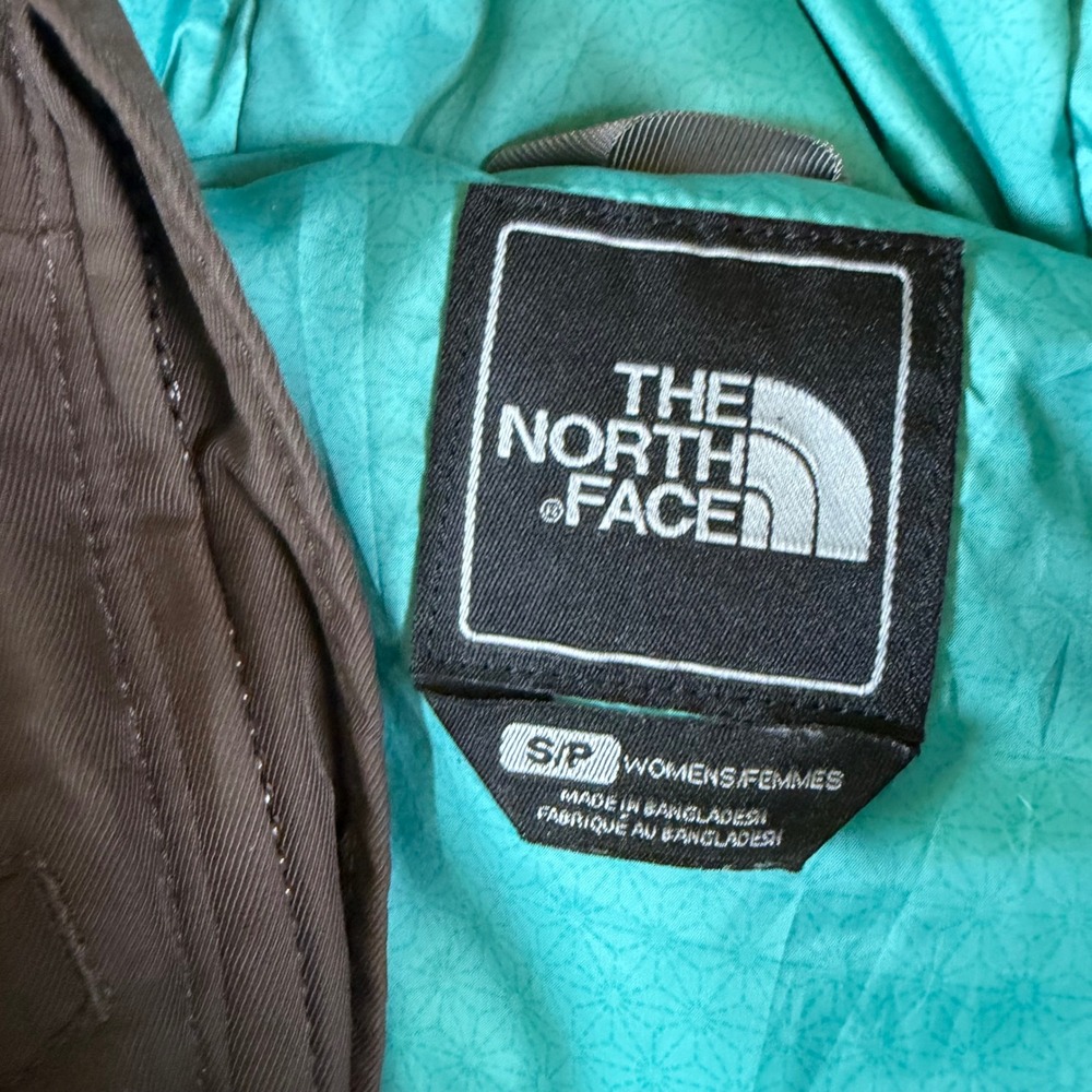 The North Face HyVent Brown Long Parka Jacket Teal Lining Faux Fur Hood Womens S - Picture 3 of 4